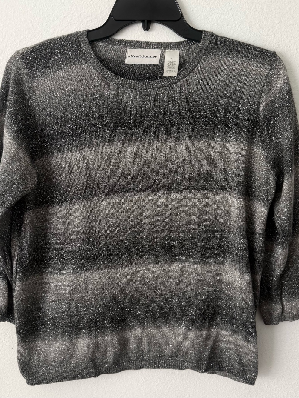Alfred Dunner Silver & Black Striped Crewneck Sweater